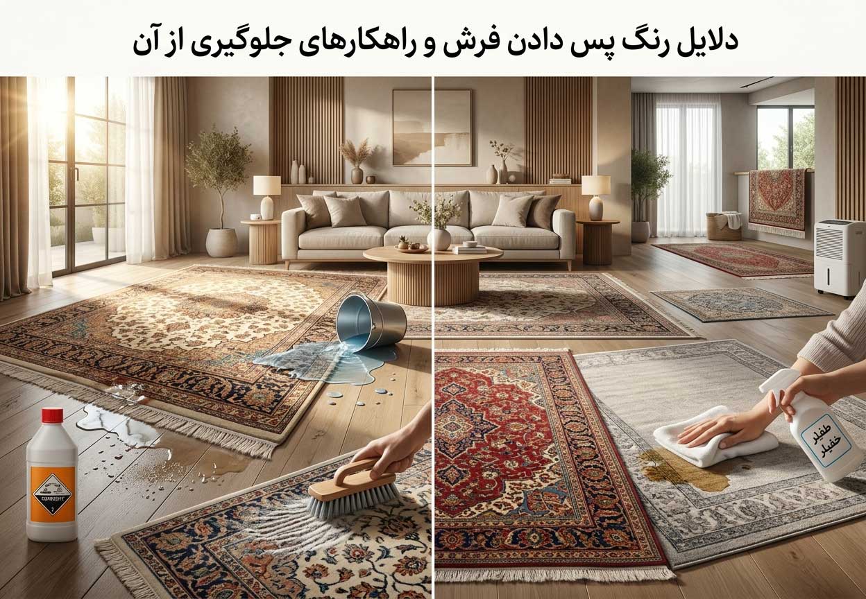 دلایل رنگ پس دادن فرش و راهکارهای جلوگیری از آن در انواع فرش دستباف و ماشینی