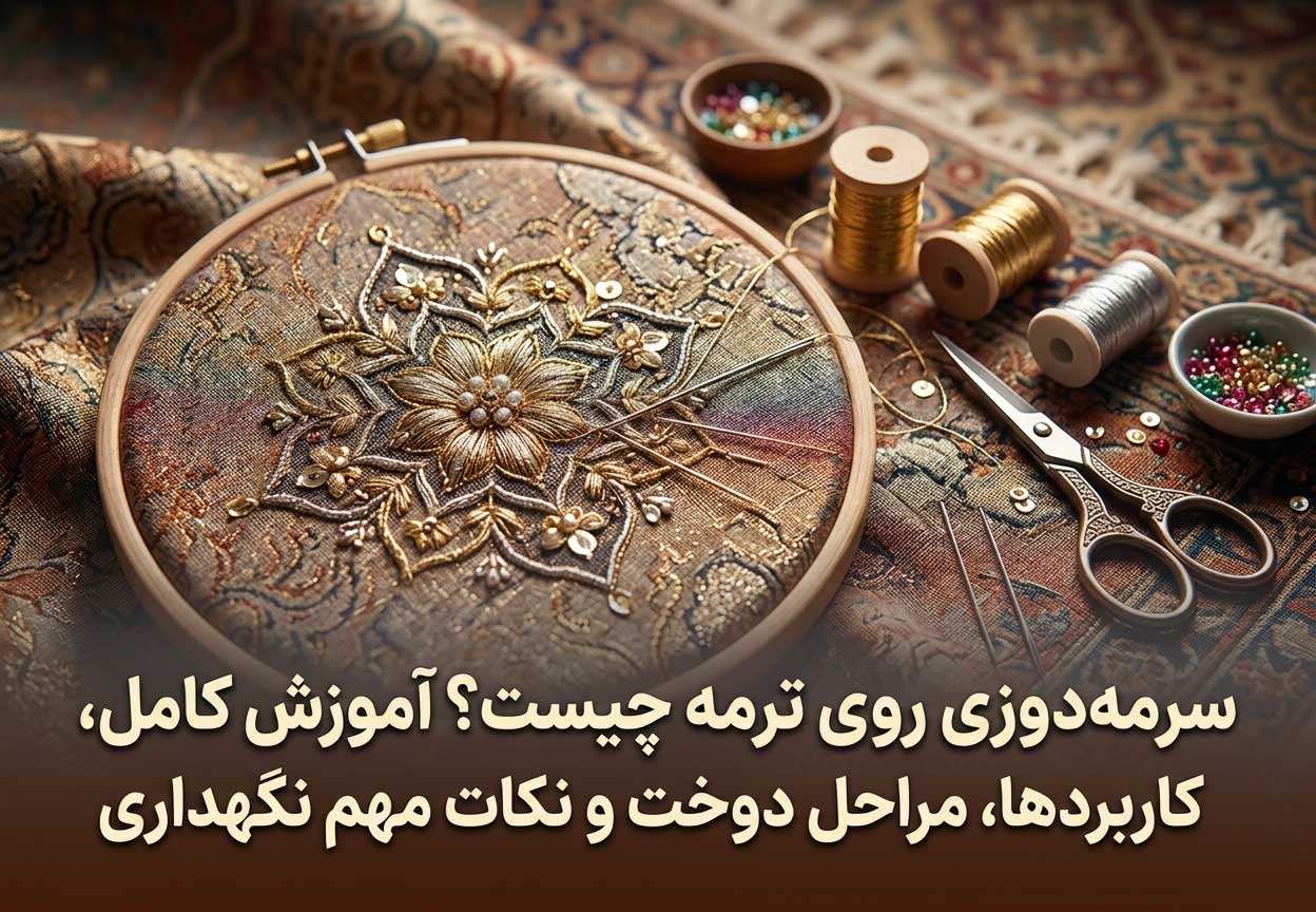 سرمه‌دوزی روی ترمه چیست؟ آموزش کامل، کاربردها، مراحل دوخت و نکات مهم نگهداری