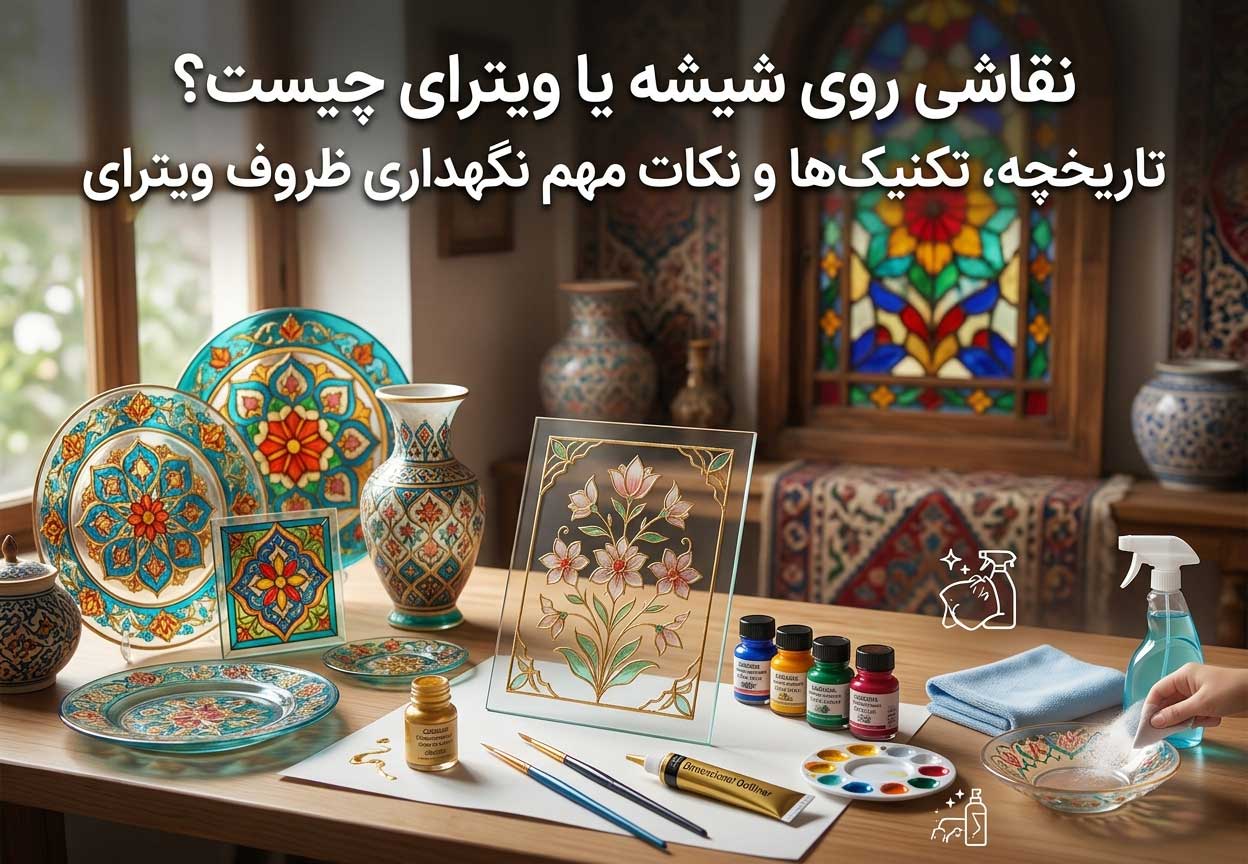 نقاشی روی شیشه یا ویترای چیست؟ تاریخچه، تکنیک‌ها و نکات مهم نگهداری ظروف ویترای
