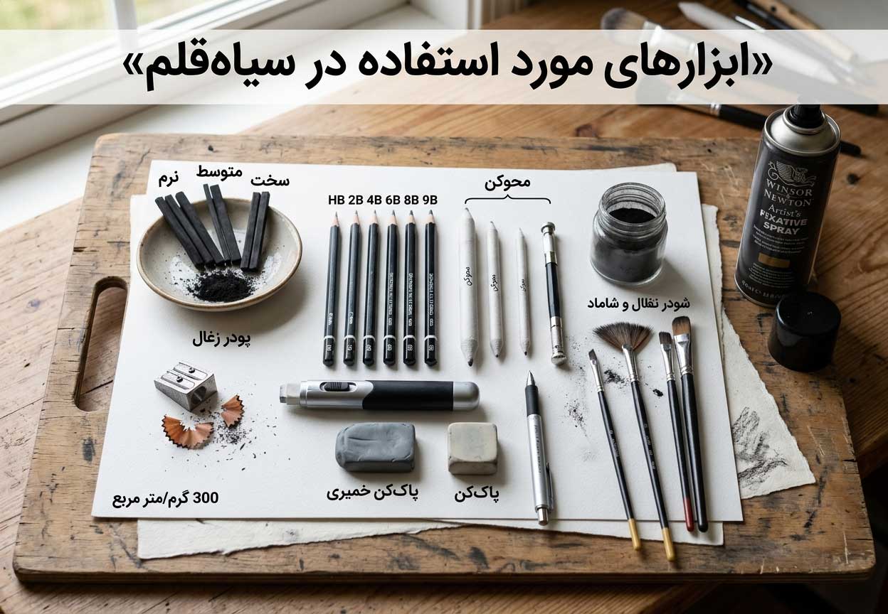 ابزارهای مورد استفاده در سیاه‌قلم
