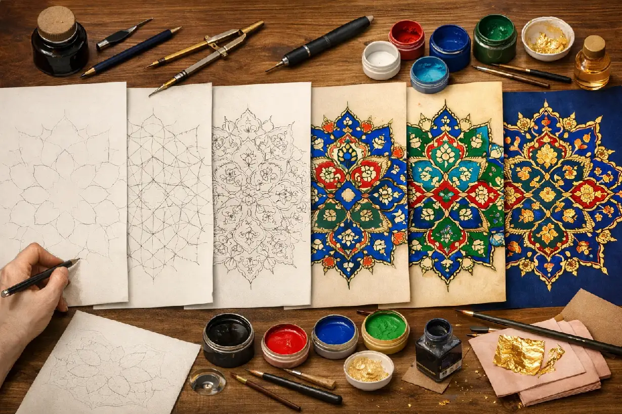 مراحل اجرای تذهیب